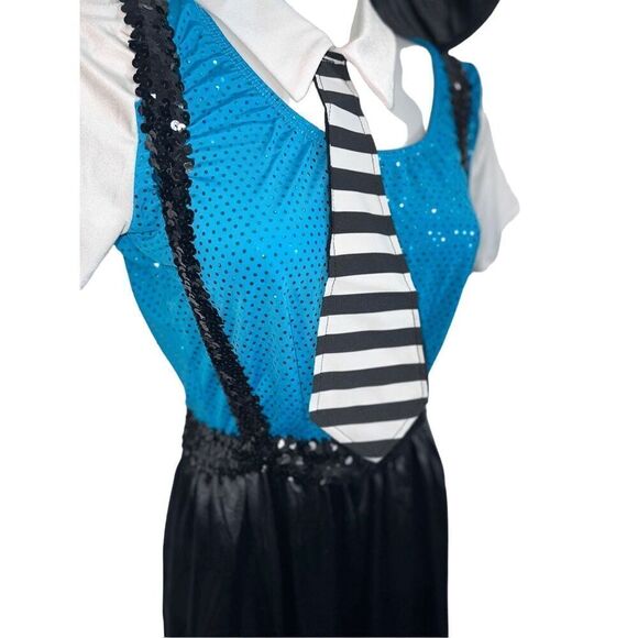 Dansco Dance Costume Paper Boy Newsie Size L 6pc Suspender Sequins Pantsuit Blue - Picture 4 of 9